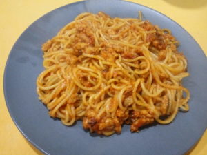 Espaguetis con soja texturizada